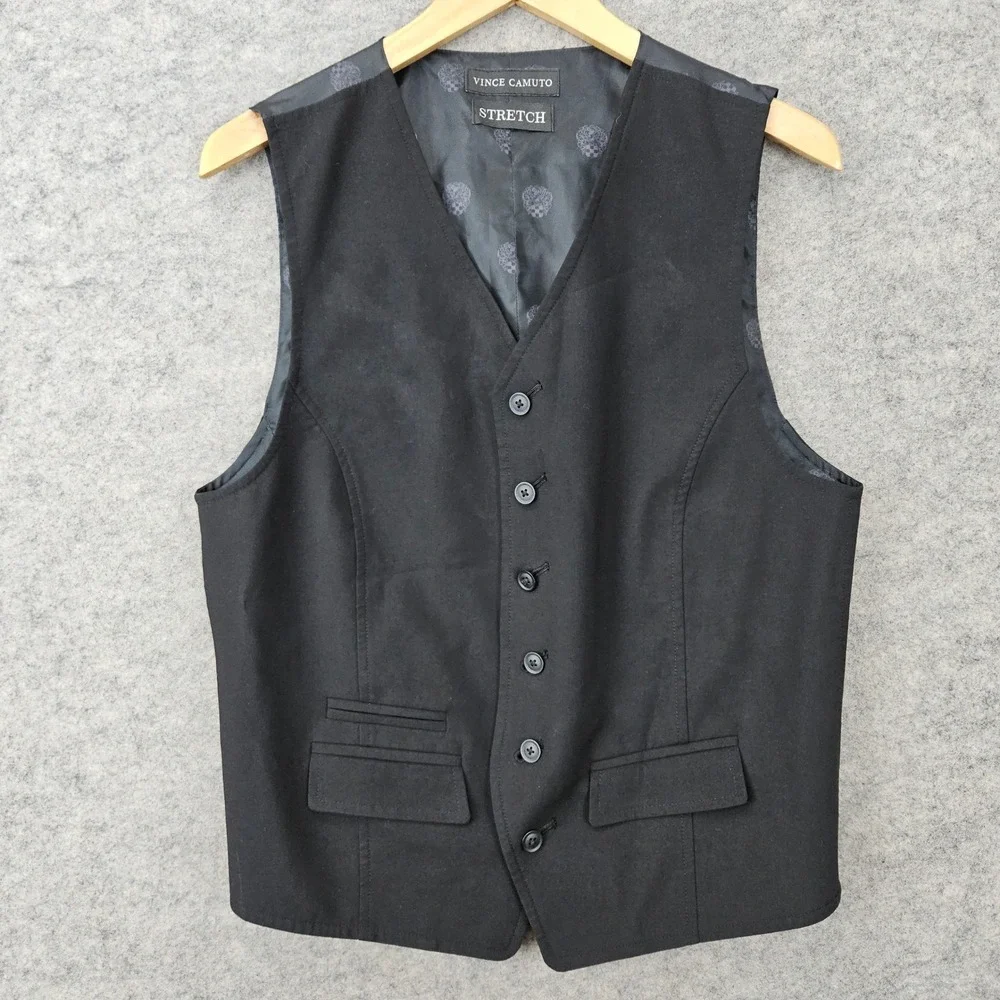 Vince‎ Camuto Men's Black Waistcoat/Vest Size S 36R Stretch Button Formal Sewell